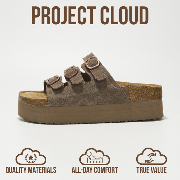 Project Cloud | "Dyan" Women Wedge Sandals | 100% Genuine Suede | Memory Foam | Lightweight | Non-Slip