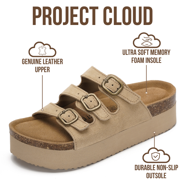 Project Cloud Women's | 100% Genuine Suede Wedge Sandals | Memory Foam | Lightweight | Non-Slip - Dyan