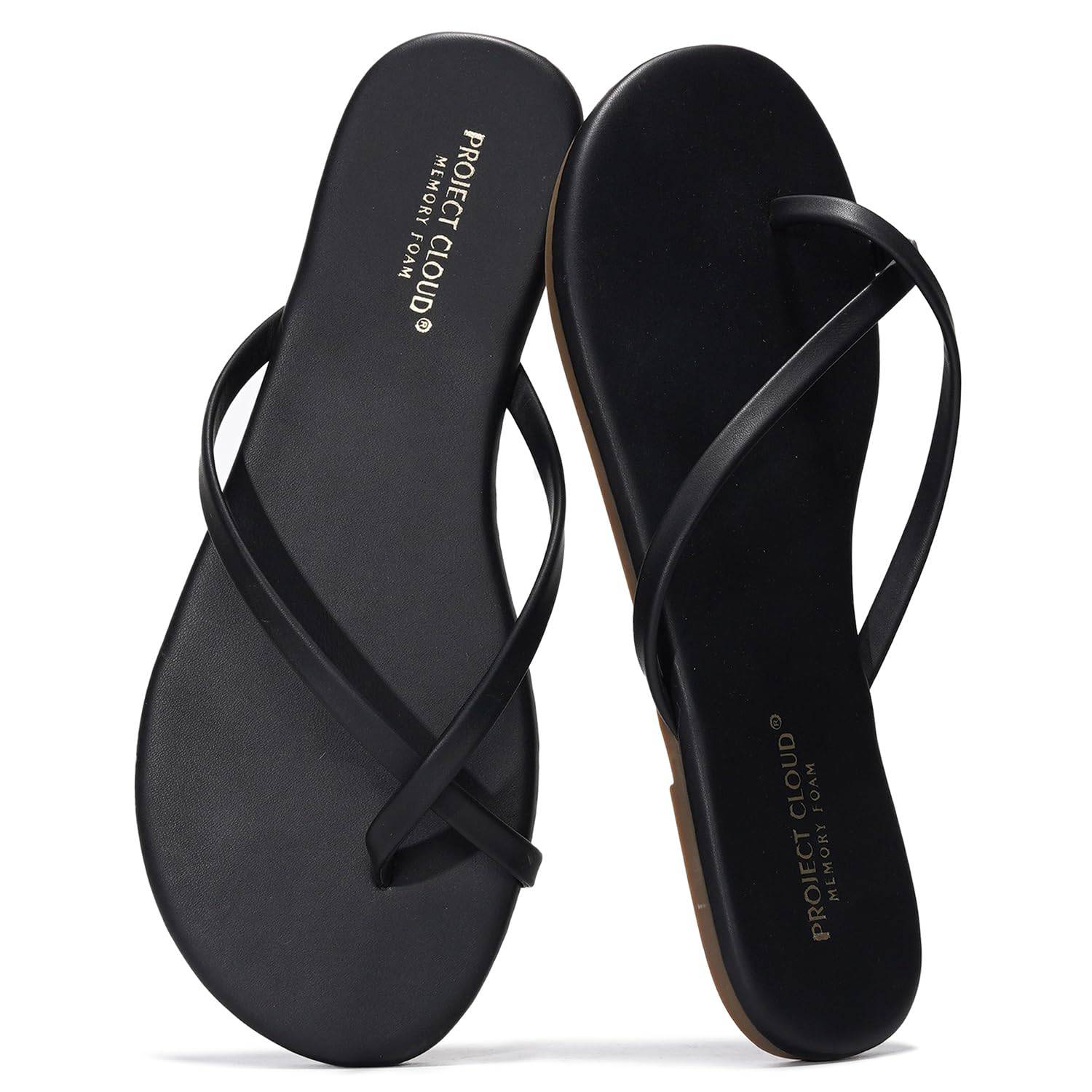 Project Cloud Emotion Black Flip Flops for Women - Vegan Leather with Memory Foam Insole