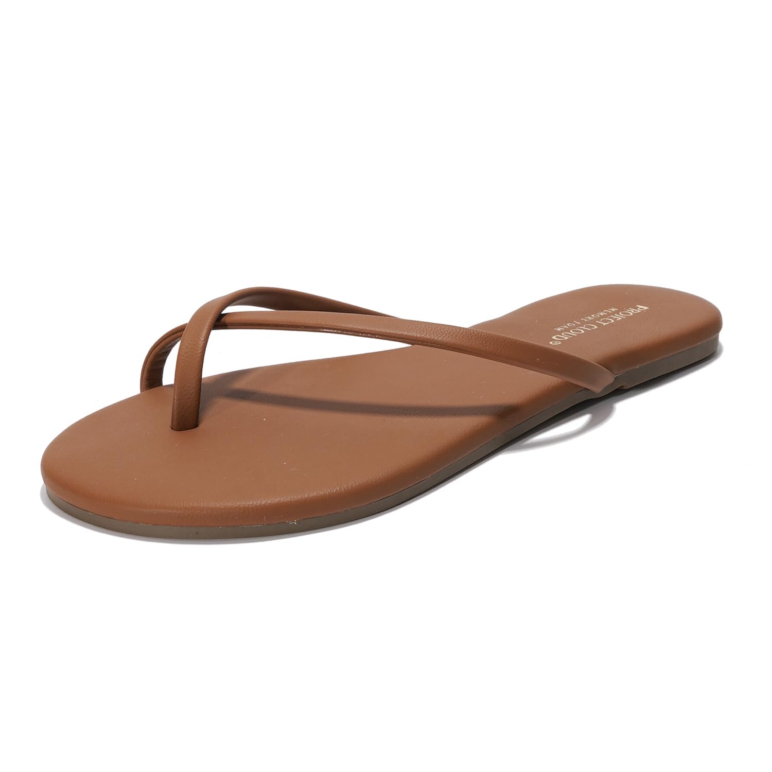 Project Cloud Emotion Women's Flip Flops - Brown vegan leather sandals, memory foam insole, summer beach sandals