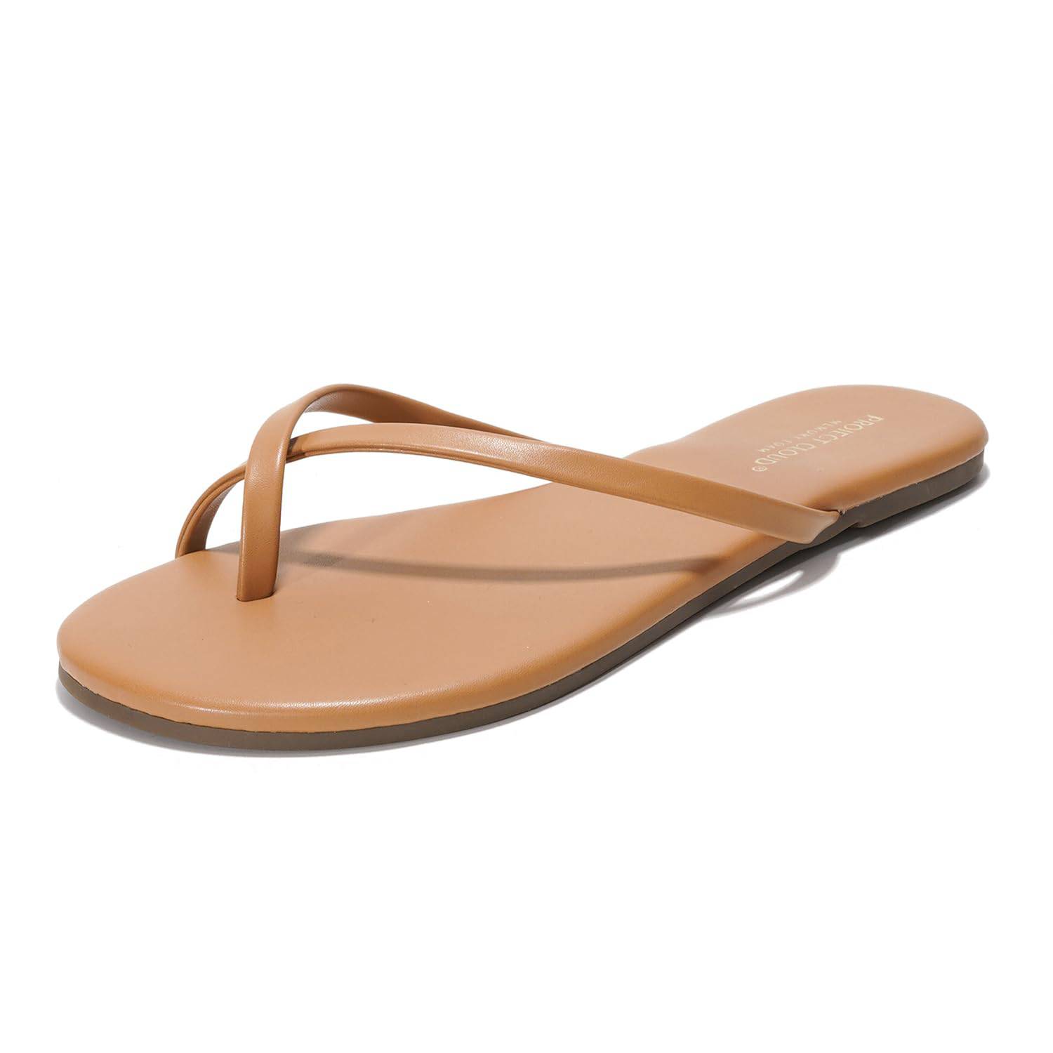 Project Cloud Emotion Tan Vegan Leather Flip Flops for Women - Memory Foam Sandals