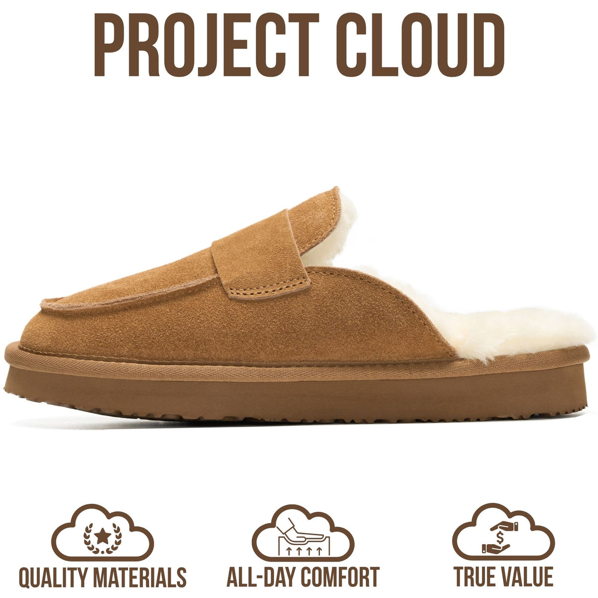 Project Cloud Women's | Genuine Leather Brunch Slippers Fuzzy Clogs | Memory Foam Insole | Lightweight | Non-Slip - Fable