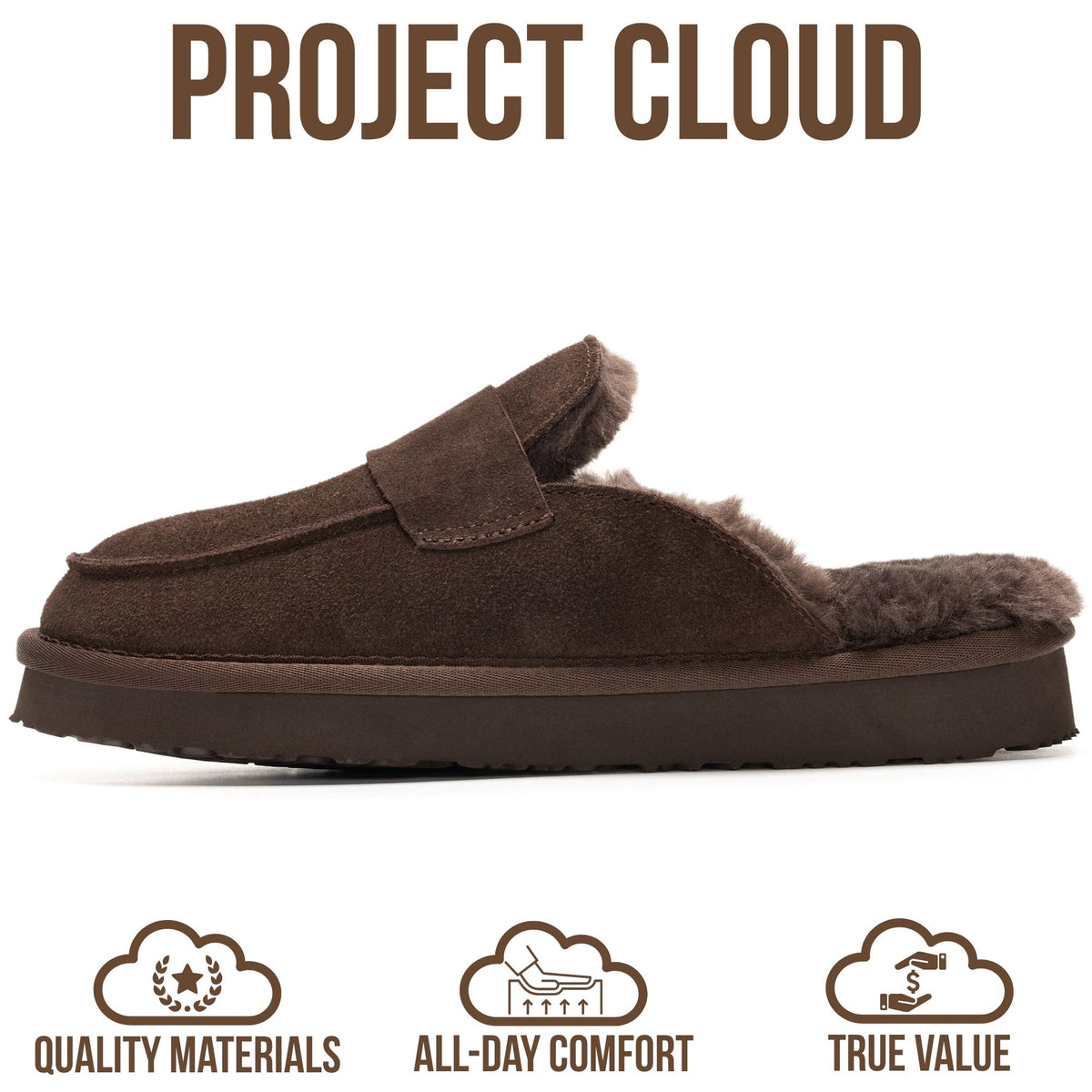 Project Cloud Women's | Genuine Leather Brunch Slippers Fuzzy Clogs | Memory Foam Insole | Lightweight | Non-Slip - Fable