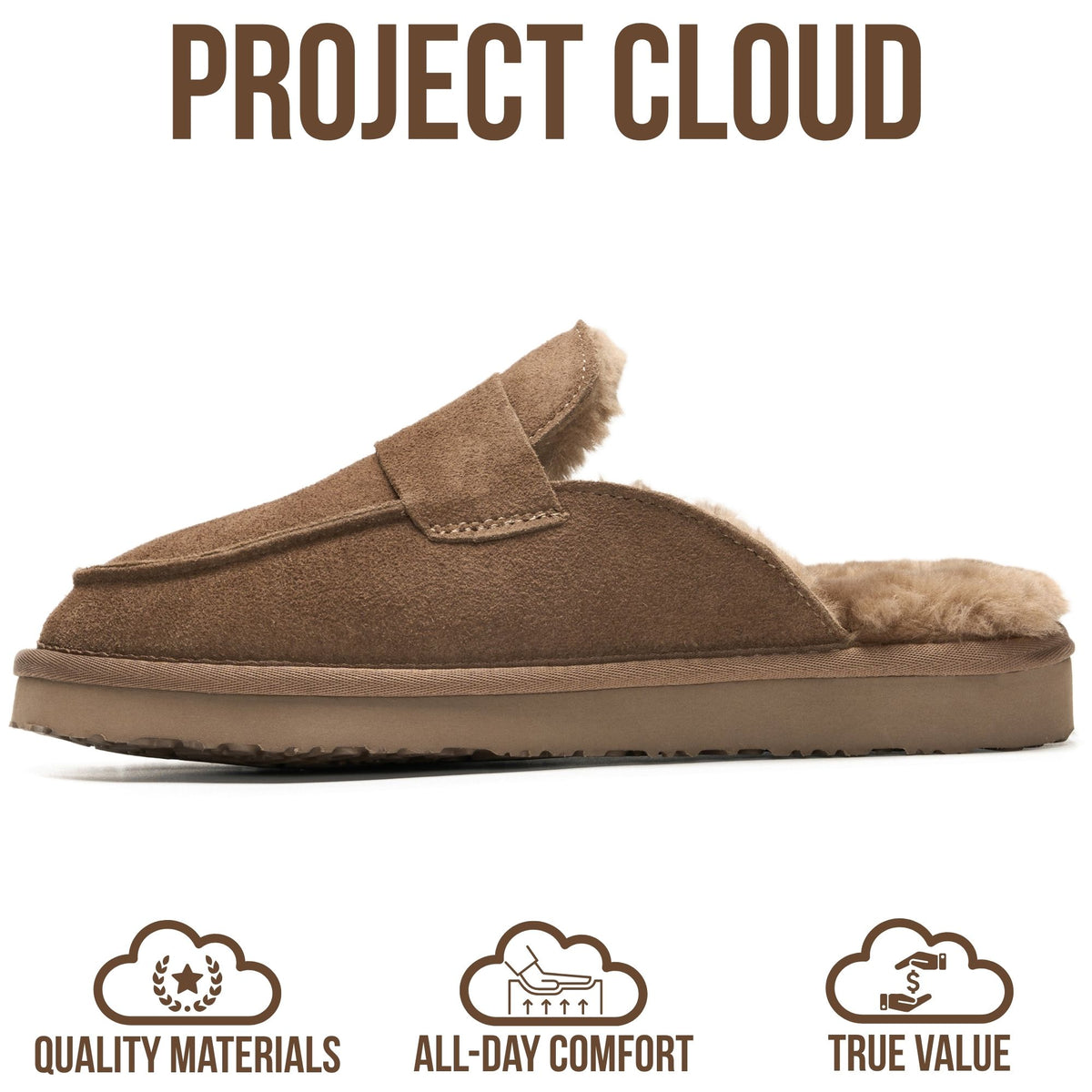 Project Cloud Women's | Genuine Leather Brunch Slippers Fuzzy Clogs | Memory Foam Insole | Lightweight | Non-Slip - Fable