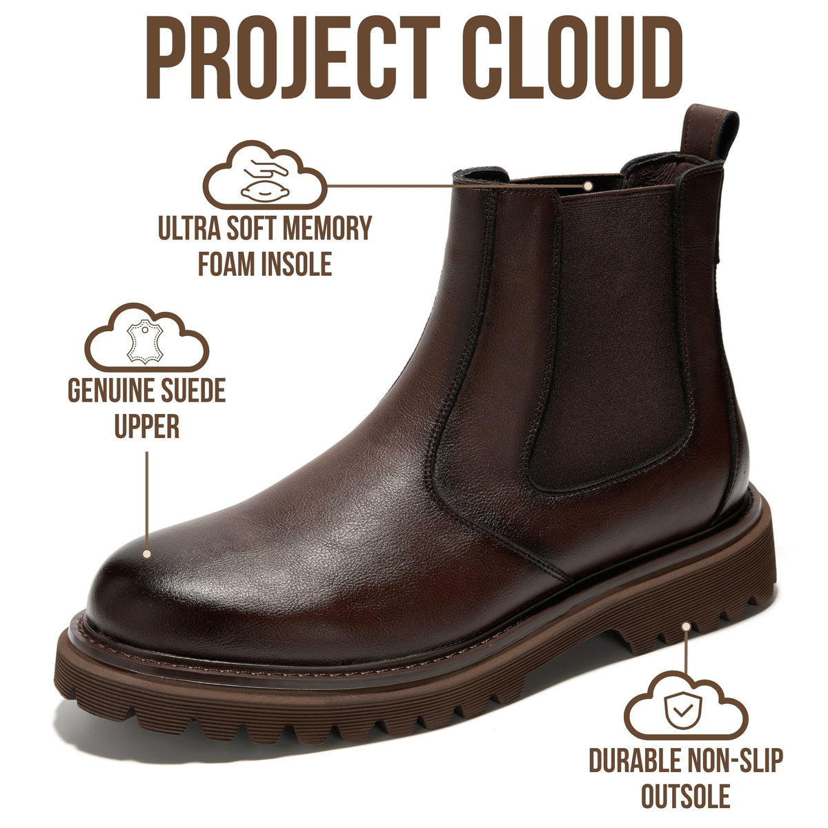 Project Cloud Men's | 100% Genuine Chelsea Boots | Memory Foam Insole | Lightweight | Non-Slip - Felix - Project Cloud - Boots -Shop Project Cloud premium footwear Now!