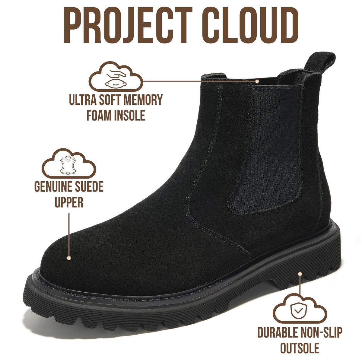 Project Cloud Men's | 100% Genuine Chelsea Boots | Memory Foam Insole | Lightweight | Non-Slip - Felix - Project Cloud - Boots -Shop Project Cloud premium footwear Now!
