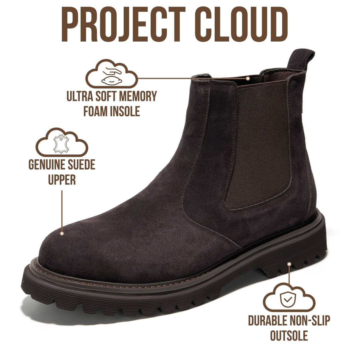 Project Cloud Men's | 100% Genuine Chelsea Boots | Memory Foam Insole | Lightweight | Non-Slip - Felix - Project Cloud - Boots -Shop Project Cloud premium footwear Now!