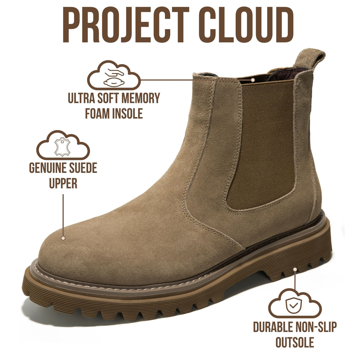 Project Cloud Men's | 100% Genuine Chelsea Boots | Memory Foam Insole | Lightweight | Non-Slip - Felix - Project Cloud - Boots -Shop Project Cloud premium footwear Now!