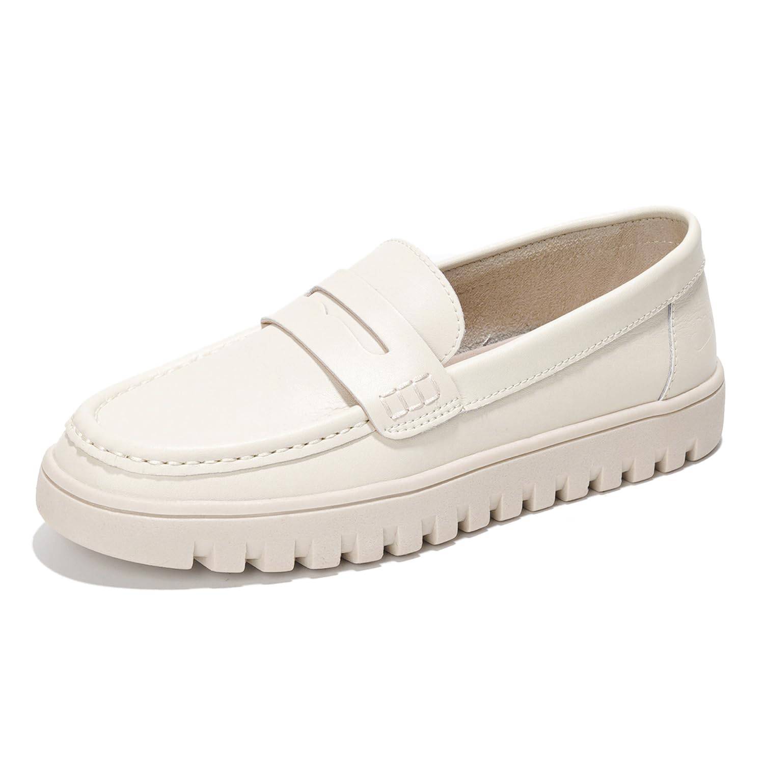 White leather women's loafers with non-slip sole. Project Cloud Filide-1 slip-on design for all-day comfort.