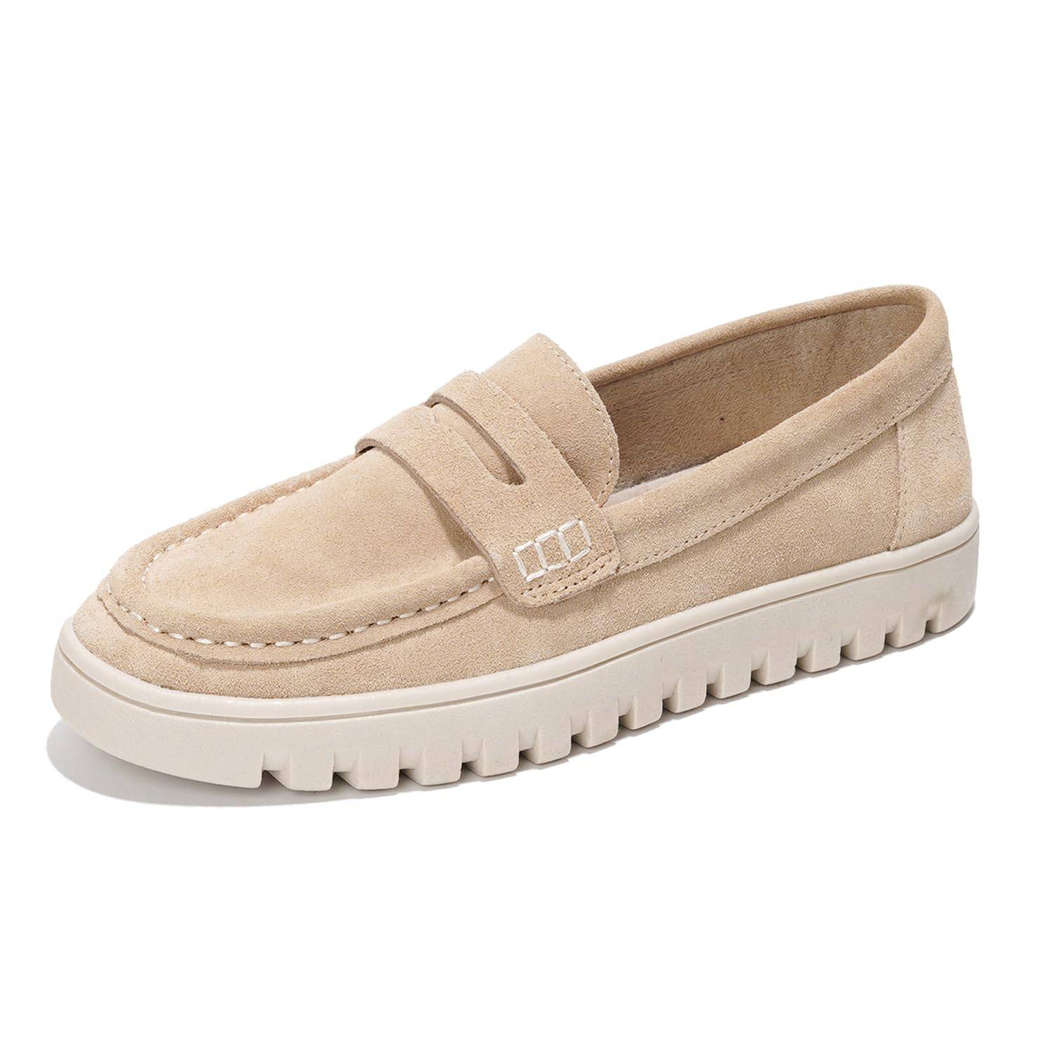 Project Cloud Filide-1 Women's Tan Suede Loafers with Non-Slip Sole