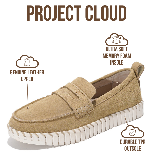 Project Cloud | "Filide" Genuine Leather Loafers for Women | Memory Foam | Lightweight | Non-Slip