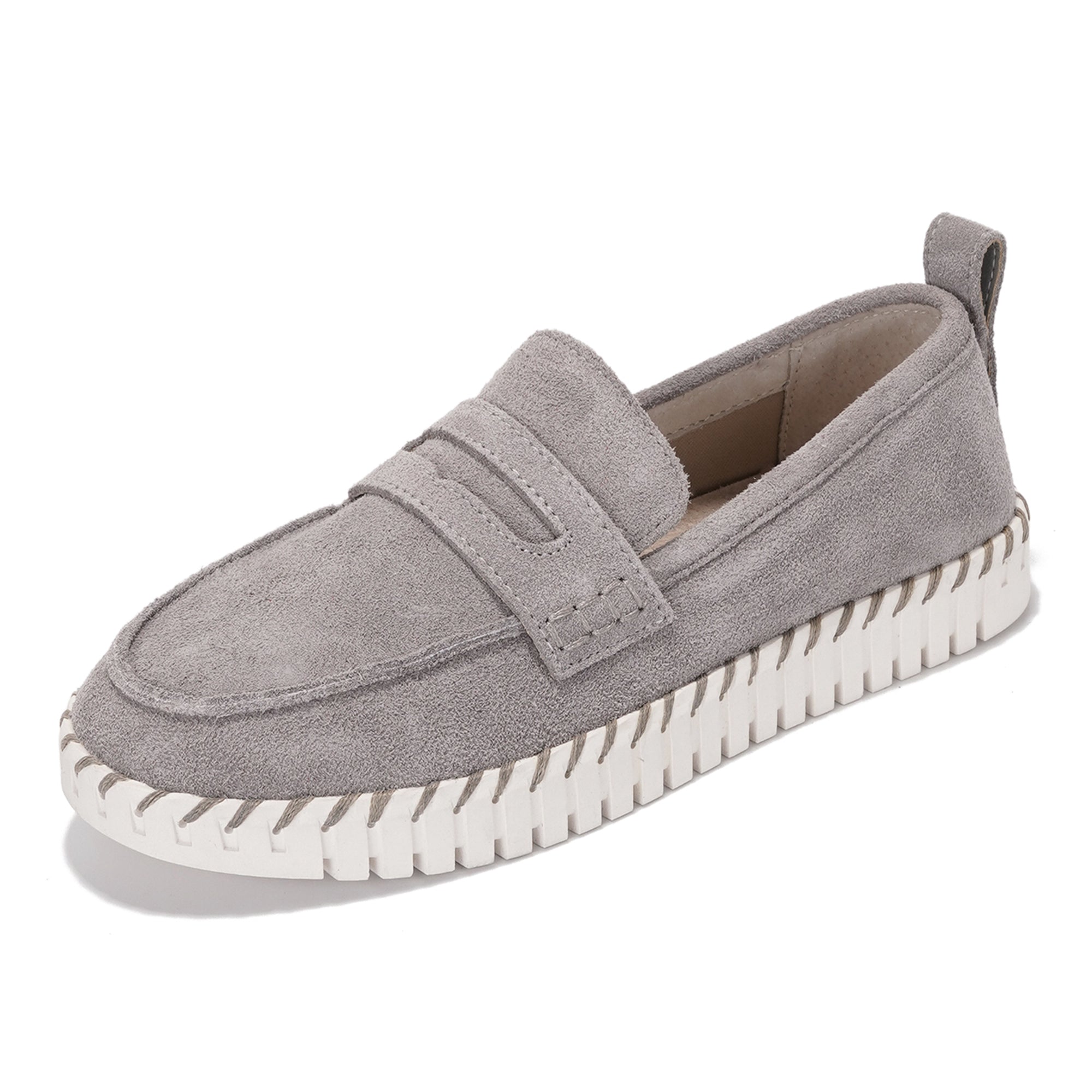 Grey suede Filide loafers for women with memory foam insole and non-slip sole