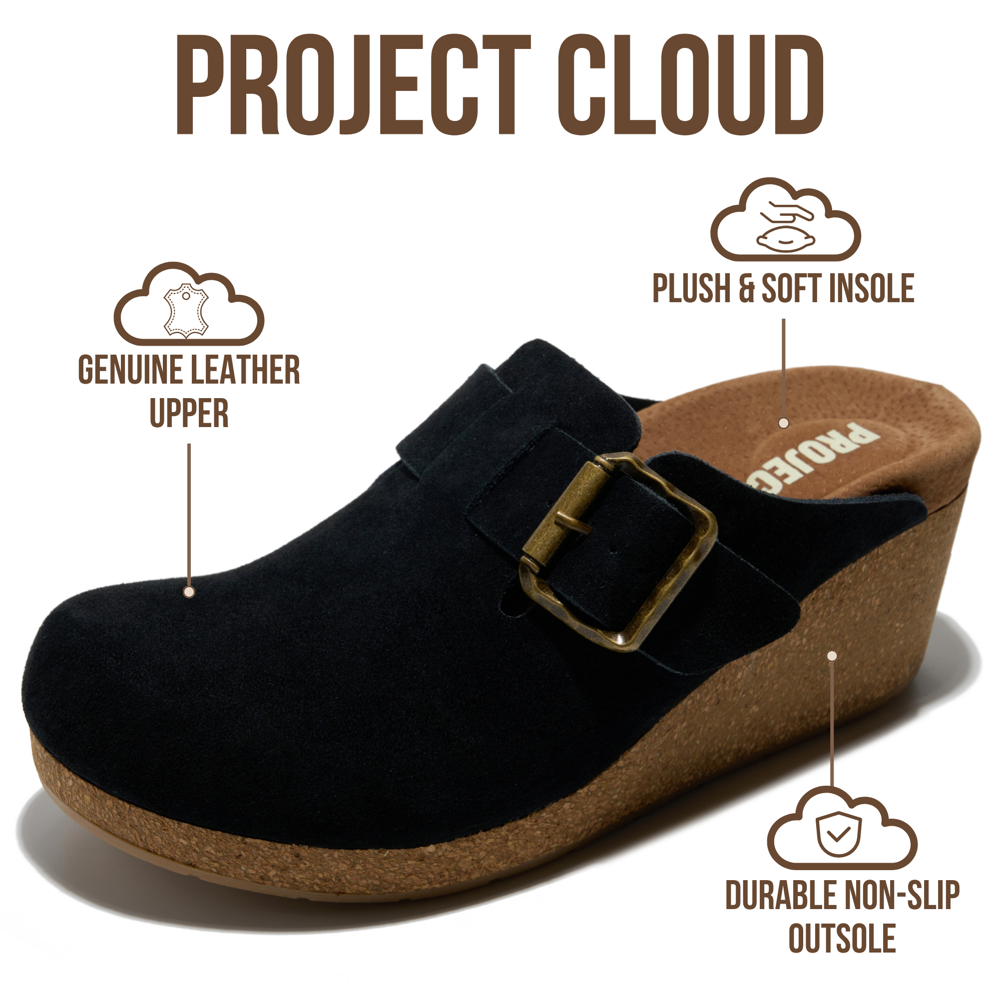 Project Cloud Women's | Genuine Suede Mules | Soft Insole | Lightweight | Non-Slip - Fiona