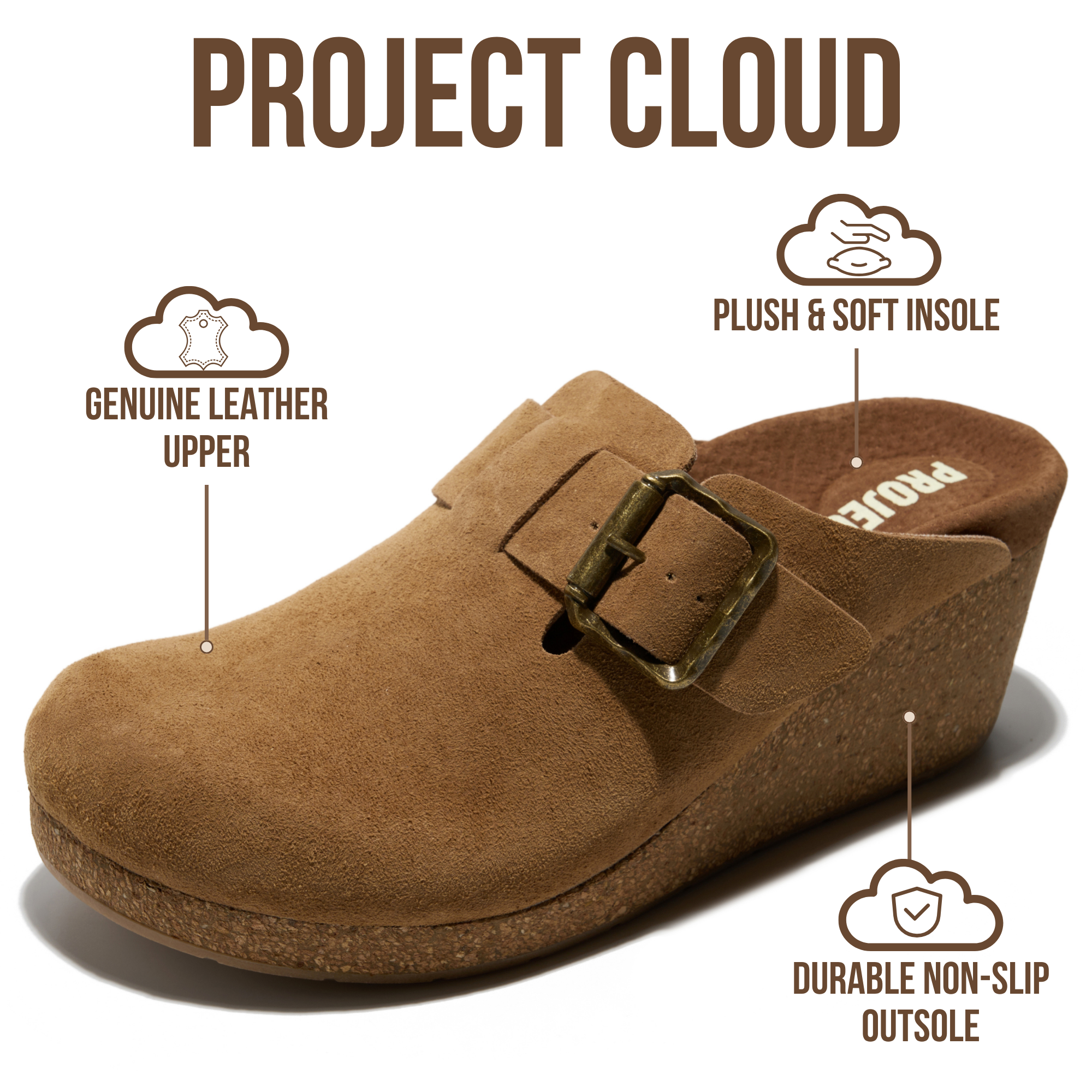 Project Cloud Women's | Genuine Suede Mules | Soft Insole | Lightweight | Non-Slip - Fiona
