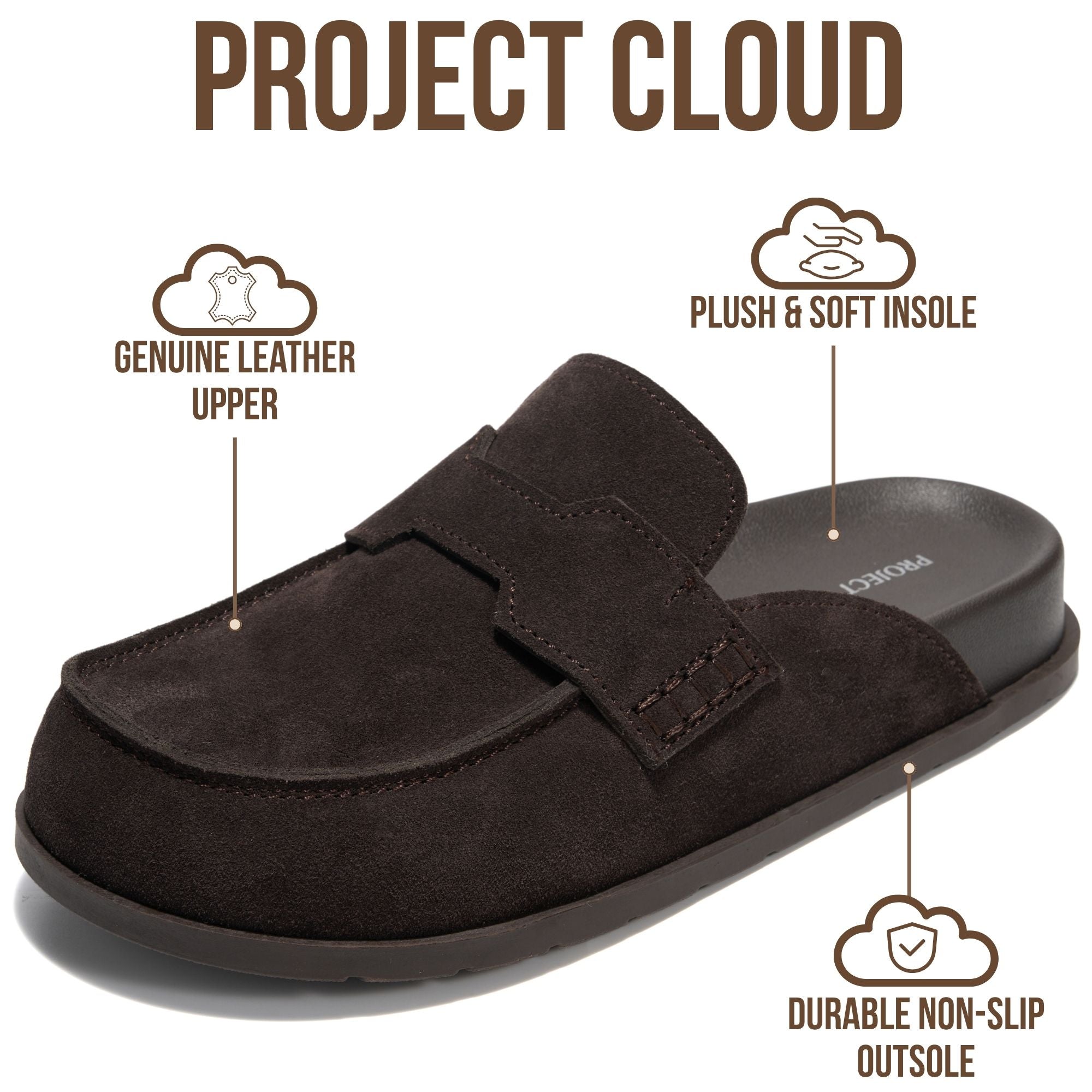 Project Cloud para mujer | Zuecos de ante auténtico | Plantilla suave y afelpada | Soporte para el arco | Ligeros | Antideslizantes - Foamy