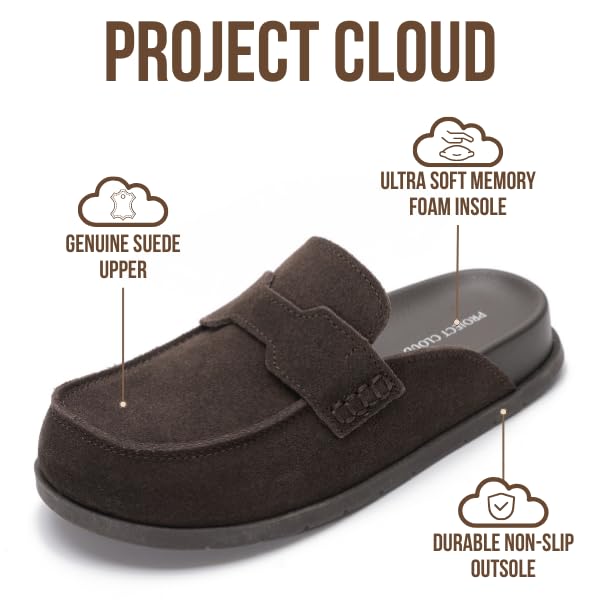 Project Cloud Women's | Genuine Suede Clogs | Memory Foam | Arch Support | Lightweight | Non-Slip - Foamy