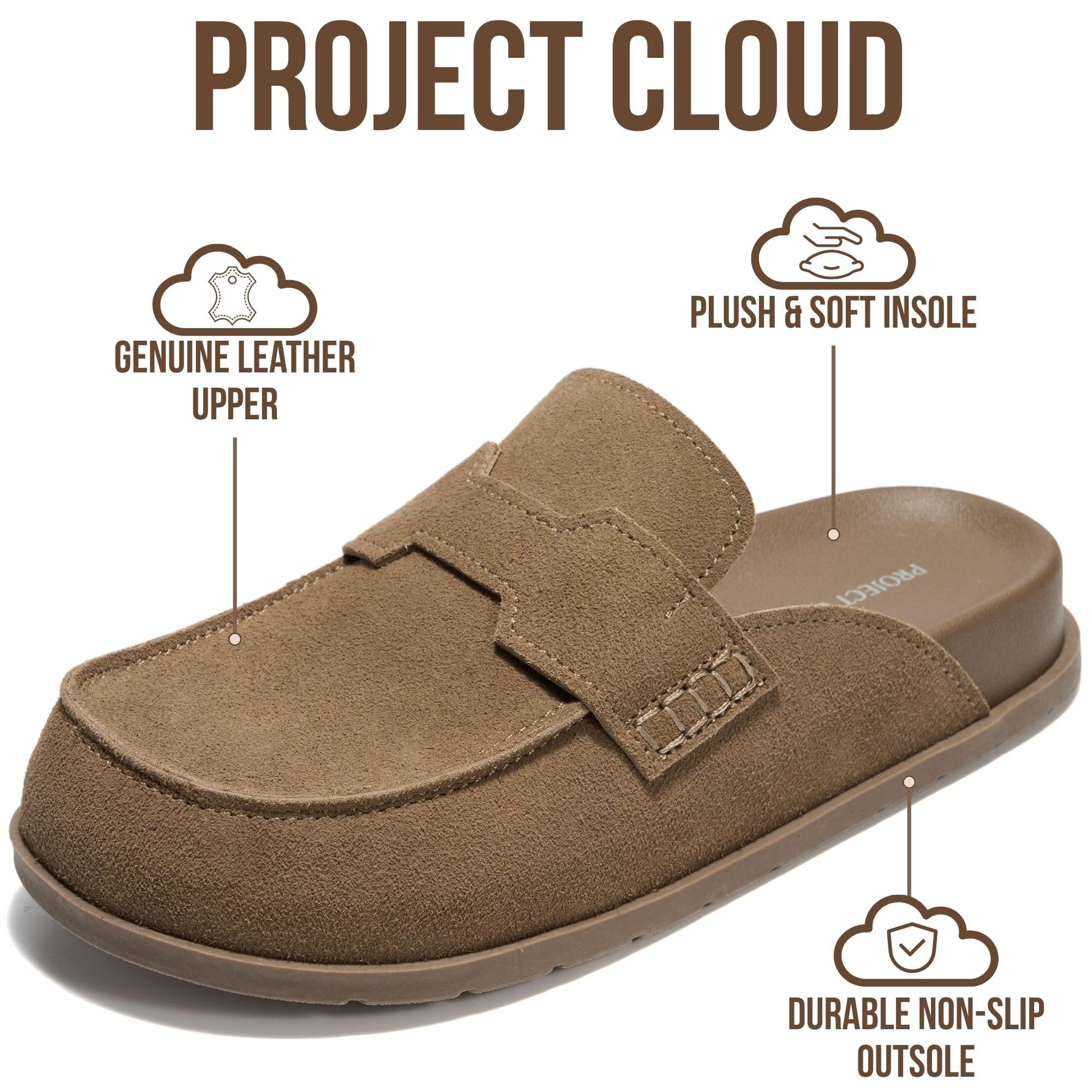Project Cloud Women's | Genuine Suede Clogs | Plush and Soft Insole | Arch Support | Lightweight | Non-Slip - Foamy - Project Cloud - Clogs -Shop Project Cloud premium footwear Now!