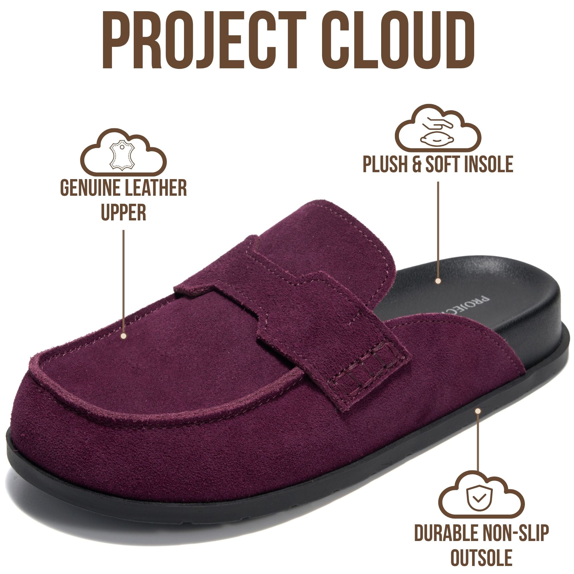 Project Cloud para mujer | Zuecos de ante auténtico | Plantilla suave y afelpada | Soporte para el arco | Ligeros | Antideslizantes - Foamy