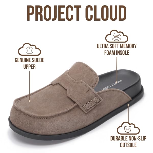 Project Cloud Women's | Genuine Suede Clogs | Memory Foam | Arch Support | Lightweight | Non-Slip - Foamy