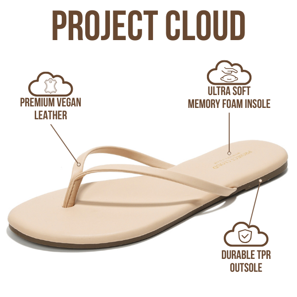 Project Cloud | "Foundations" Vegan Leather Women Flip Flops | Memory Foam | Lightweight | Non-Slip