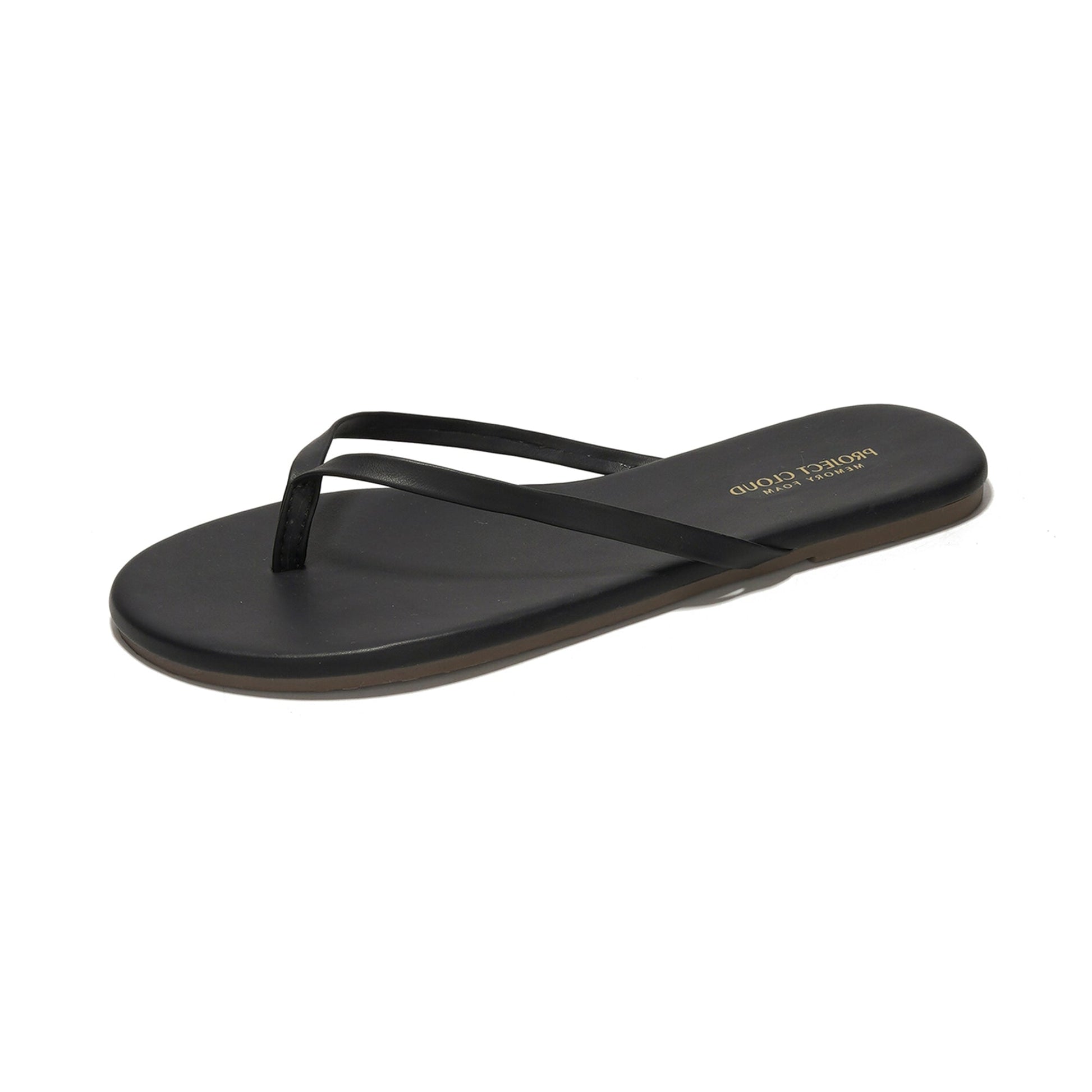 Project Cloud Black Vegan Leather Flip Flops for Women - Comfortable Flat Sandals