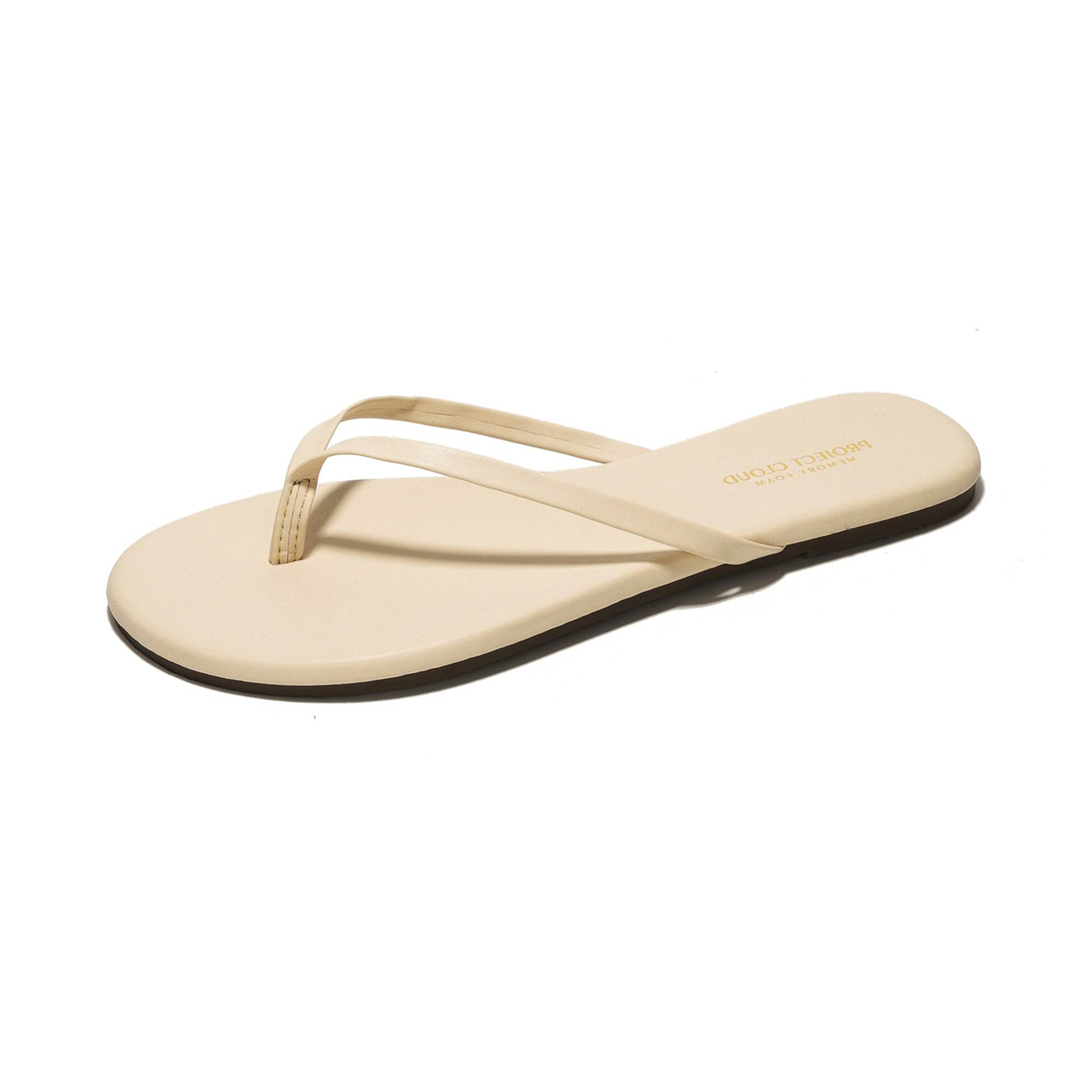 Project Cloud cream vegan leather flip-flop, memory foam flat sandal for women, Foundations.