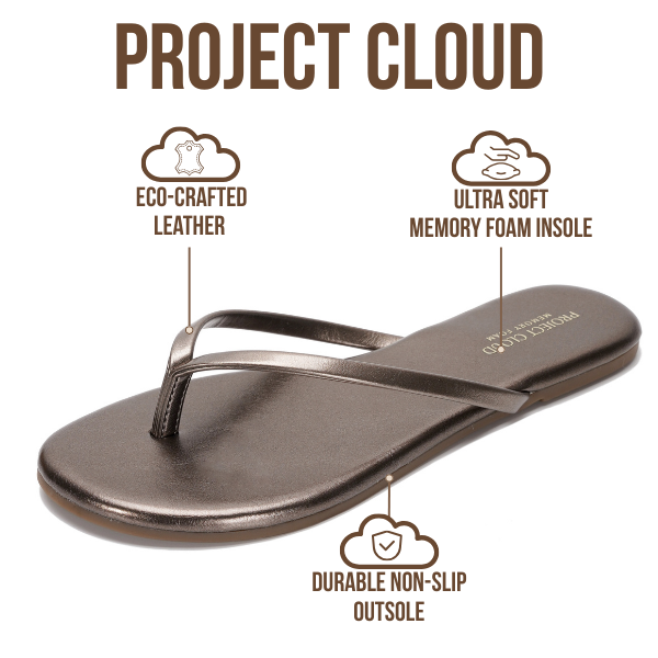 Project Cloud Women's | Vegan Leather Women Flip Flops | Memory Foam | Lightweight | Non-Slip - Foundations