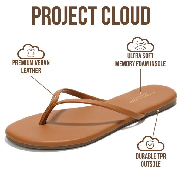 Project Cloud | "Foundations" Vegan Leather Women Flip Flops | Memory Foam | Lightweight | Non-Slip