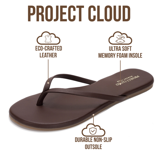 Project Cloud Women's | Vegan Leather Women Flip Flops | Memory Foam | Lightweight | Non-Slip - Foundations