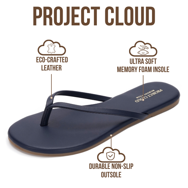 Project Cloud Women's | Vegan Leather Women Flip Flops | Memory Foam | Lightweight | Non-Slip - Foundations