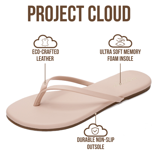 Project Cloud Women's | Vegan Leather Women Flip Flops | Memory Foam | Lightweight | Non-Slip - Foundations
