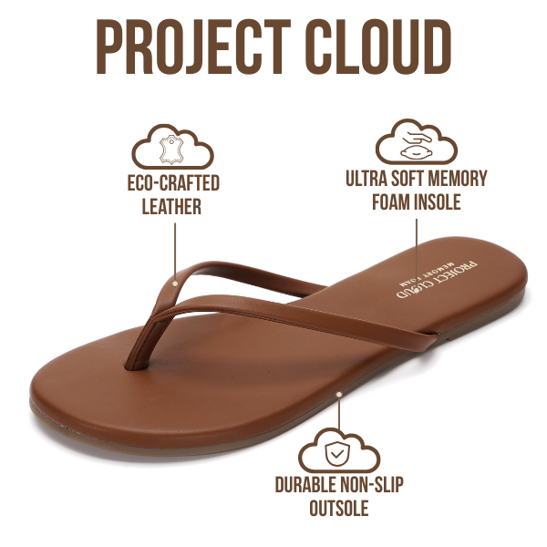 Project Cloud Women's | Vegan Leather Women Flip Flops | Memory Foam | Lightweight | Non-Slip - Foundations