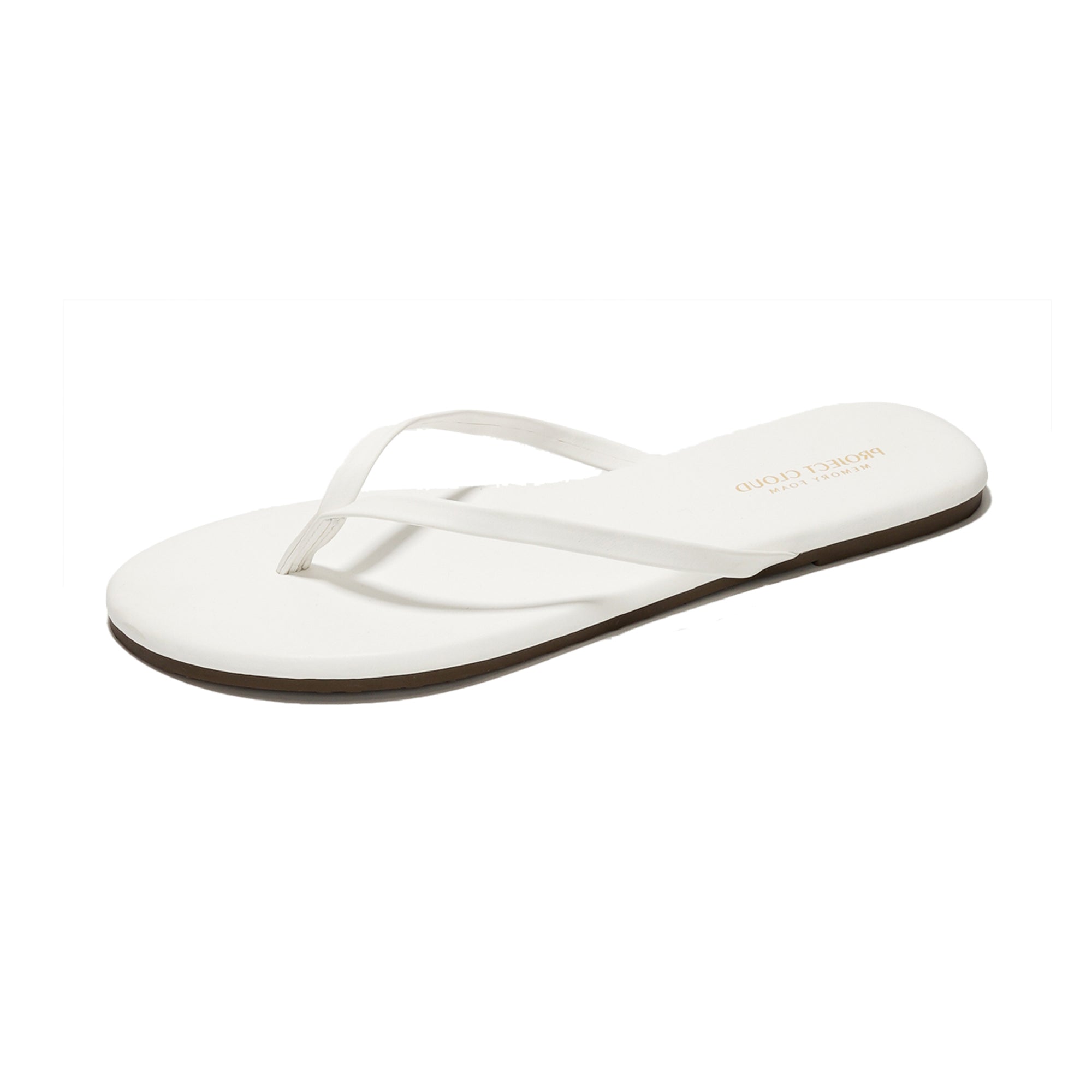 Project Cloud white vegan leather flip flops with memory foam sole, flat sandals for women, Foundations collection