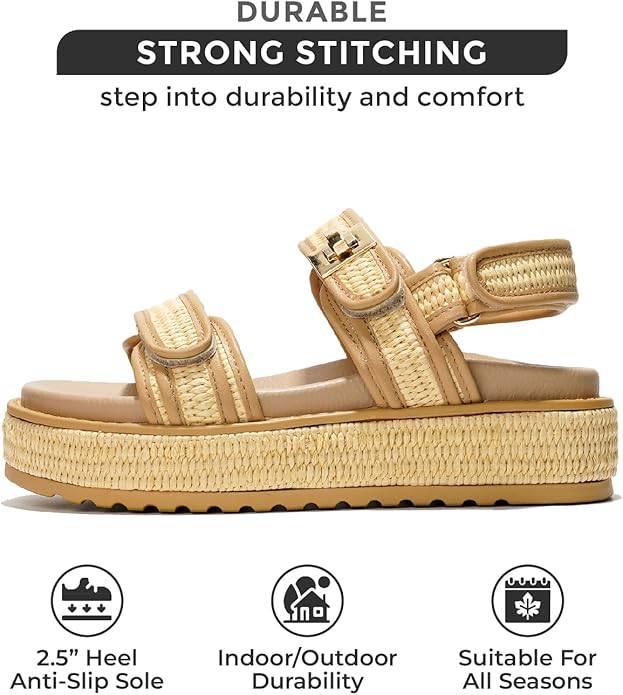 Ginevra beige flatform sandals, strong stitching, adjustable, non-slip, durable, comfort.