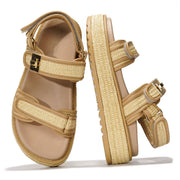 Project Cloud Ginevra wedge sandals, beige flatforms with memory foam & non-slip sole.
