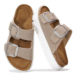 Project Cloud Greece Chunky Platform Sandals in Tan Suede with Silver Buckles