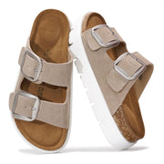Project Cloud Greece Chunky Platform Sandals in Tan Suede with Silver Buckles
