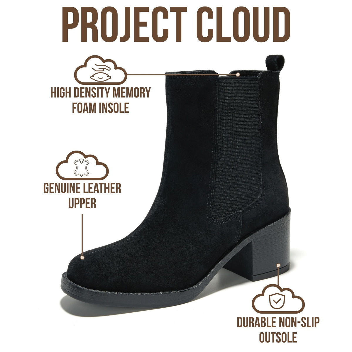 Project Cloud Women's | 100% Genuine Leather Heeled Chelsea Boots | SmartFoam Insole | Lightweight | Non-Slip - Hannah - Project Cloud - Boots -Shop Project Cloud premium footwear Now!
