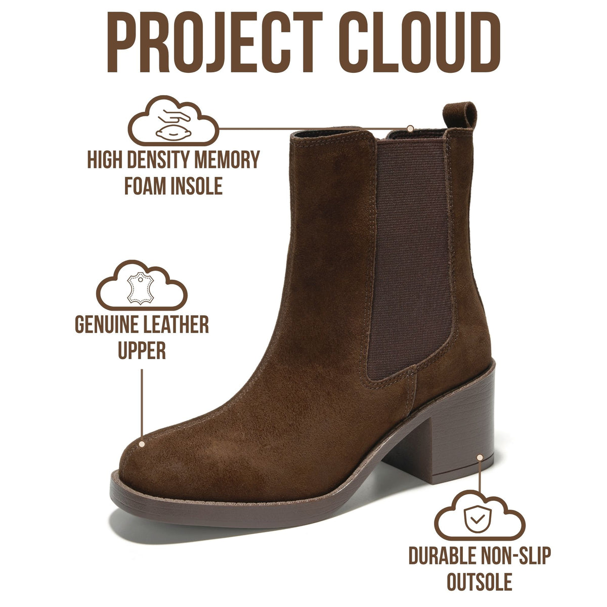 Project Cloud Women's | 100% Genuine Leather Heeled Chelsea Boots | SmartFoam Insole | Lightweight | Non-Slip - Hannah - Project Cloud - Boots -Shop Project Cloud premium footwear Now!