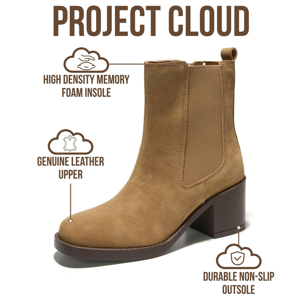 Project Cloud Women's | 100% Genuine Leather Heeled Chelsea Boots | SmartFoam Insole | Lightweight | Non-Slip - Hannah - Project Cloud - Boots -Shop Project Cloud premium footwear Now!