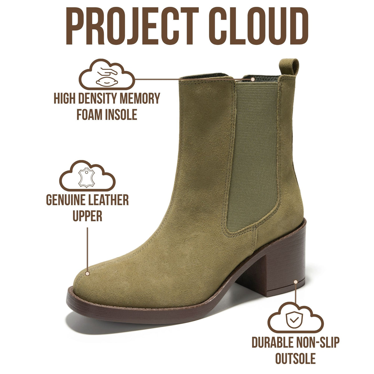 Project Cloud Women's | 100% Genuine Leather Heeled Chelsea Boots | SmartFoam Insole | Lightweight | Non-Slip - Hannah - Project Cloud - Boots -Shop Project Cloud premium footwear Now!
