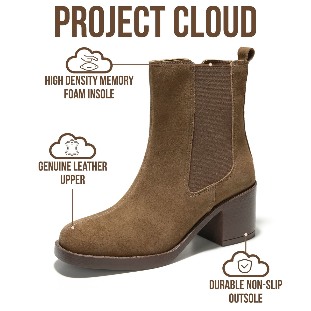 Project Cloud Women's | 100% Genuine Leather Heeled Chelsea Boots | SmartFoam Insole | Lightweight | Non-Slip - Hannah - Project Cloud - Boots -Shop Project Cloud premium footwear Now!
