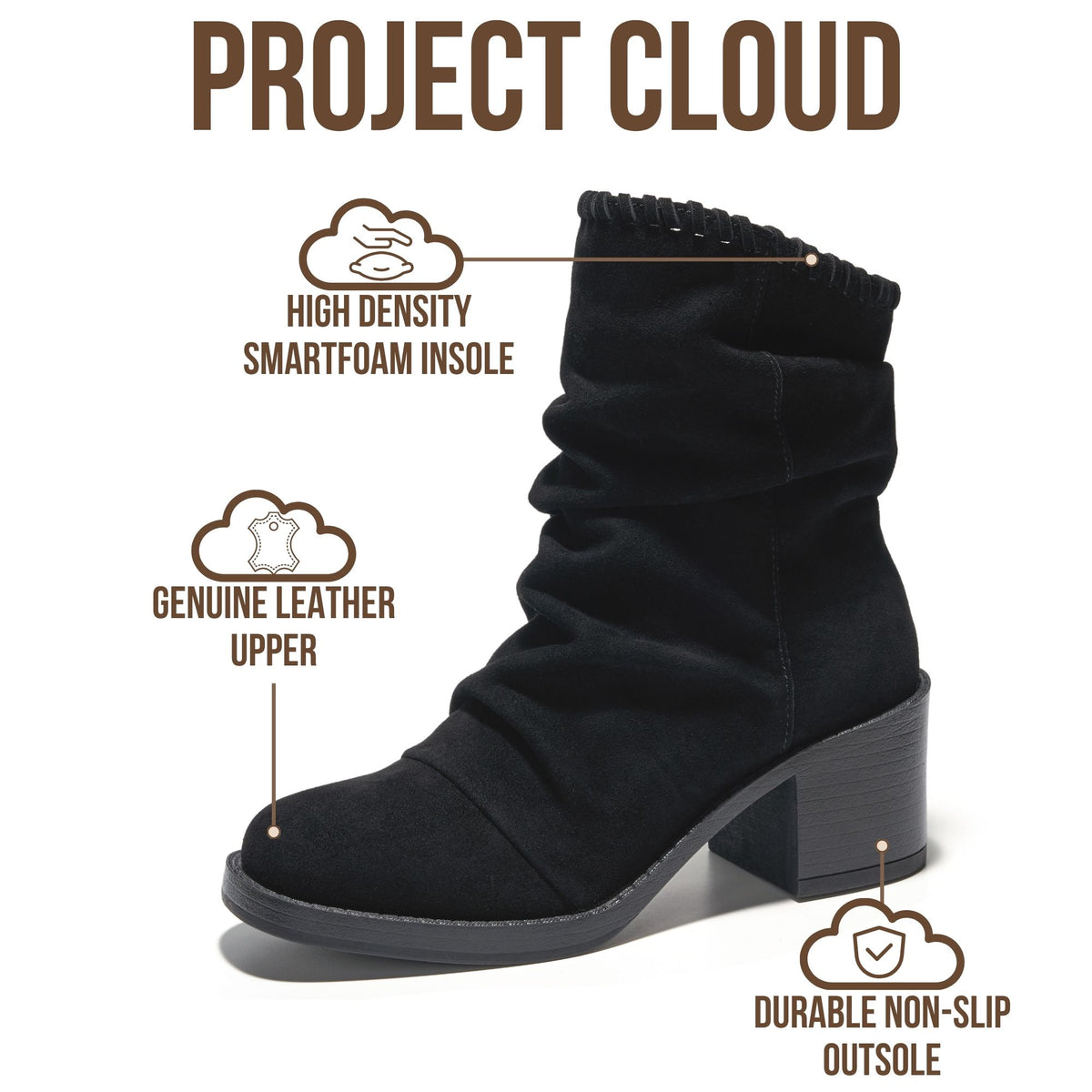 Project Cloud Women's | 100% Genuine Leather Ankle Slouch Boots | High Density Foam Insole | Lightweight | Non-Slip - Harmony - Project Cloud - Boots -Shop Project Cloud premium footwear Now!