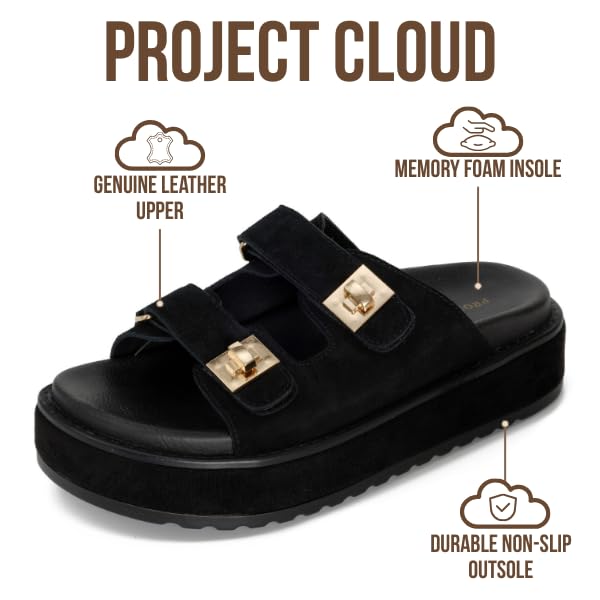 Project Cloud Women's | Genuine Leather Platform Sandals | Memory Foam Insole | Lightweight | Non-Slip - Havana - Project Cloud - Sandals -Shop Project Cloud premium footwear Now!