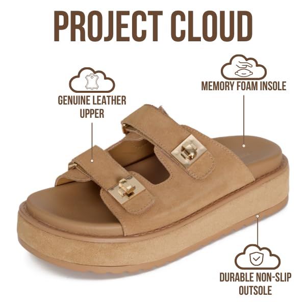 Project Cloud Women's | Genuine Leather Platform Sandals | Memory Foam Insole | Lightweight | Non-Slip - Havana - Project Cloud - Sandals -Shop Project Cloud premium footwear Now!