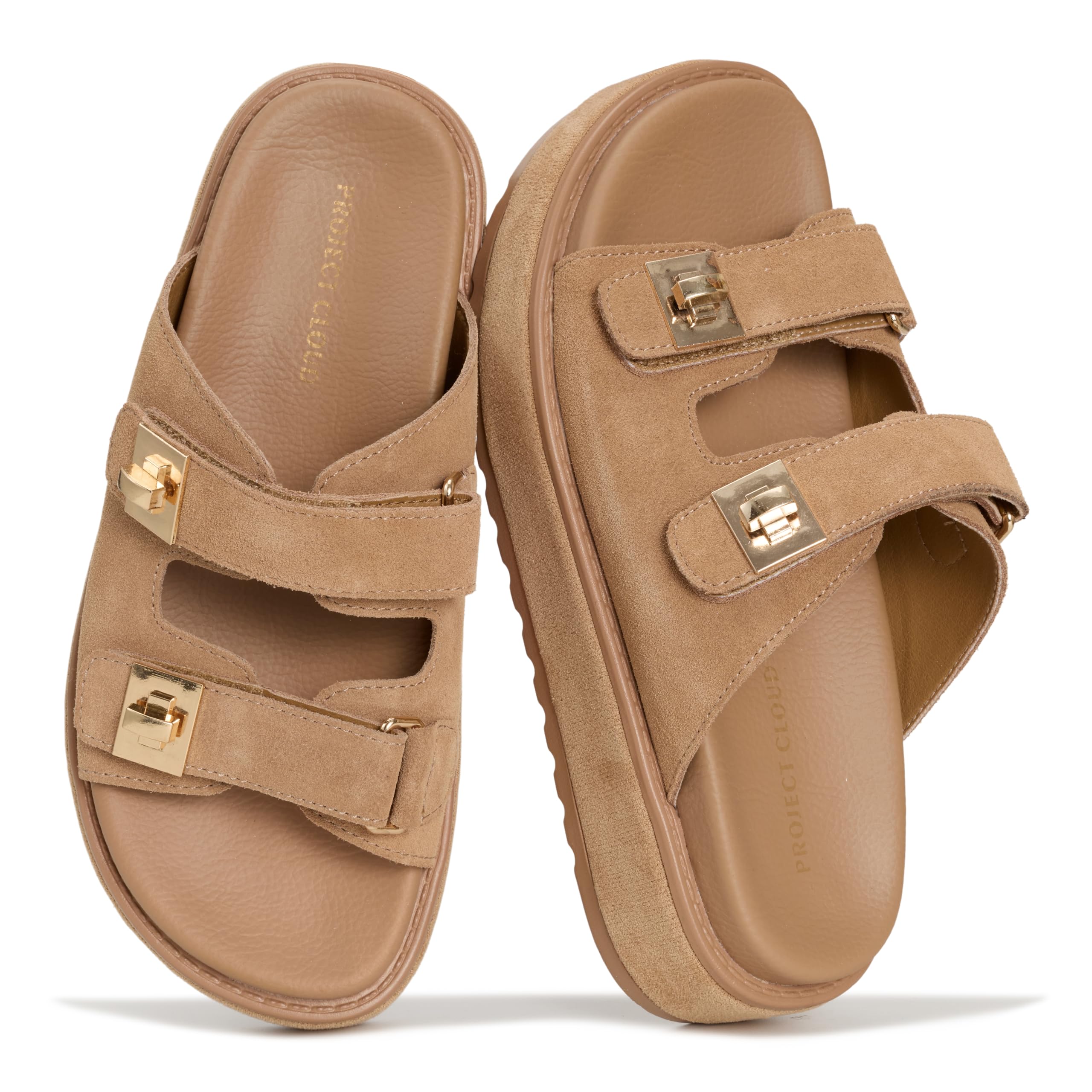 Project Cloud Women's | Genuine Leather Platform Sandals | Memory Foam Insole | Lightweight | Non-Slip - Havana - Project Cloud - Sandals -Shop Project Cloud premium footwear Now!