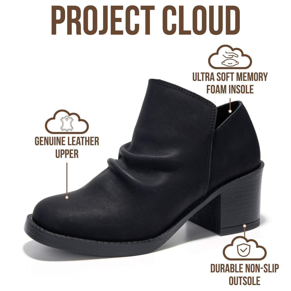 Project Cloud Women's | Genuine Leather Heeled Boots | Smart Foam | Lightweight | Non-Slip - Hazel