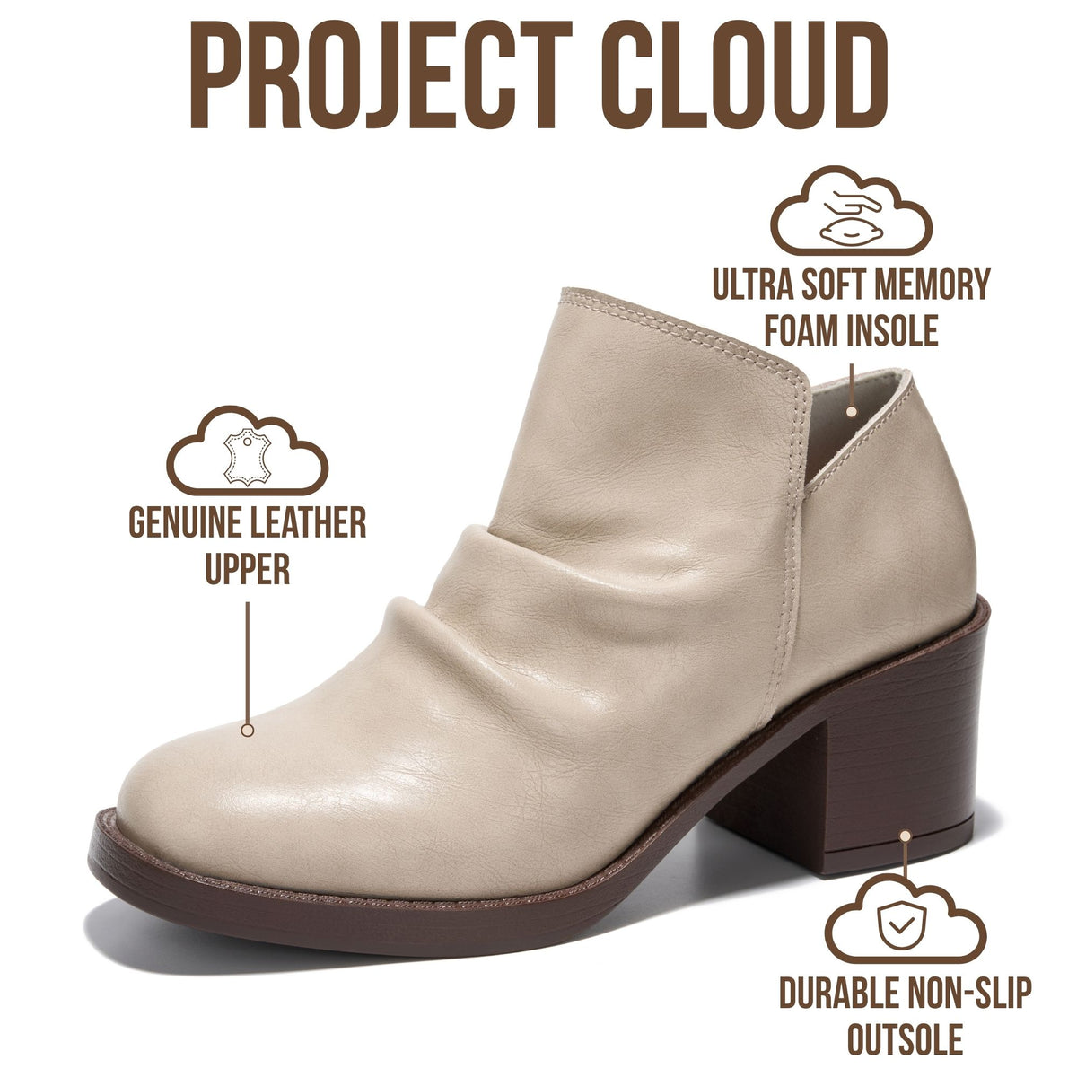 Project Cloud Women's | Genuine Leather Heeled Boots | Smart Foam | Lightweight | Non-Slip - Hazel