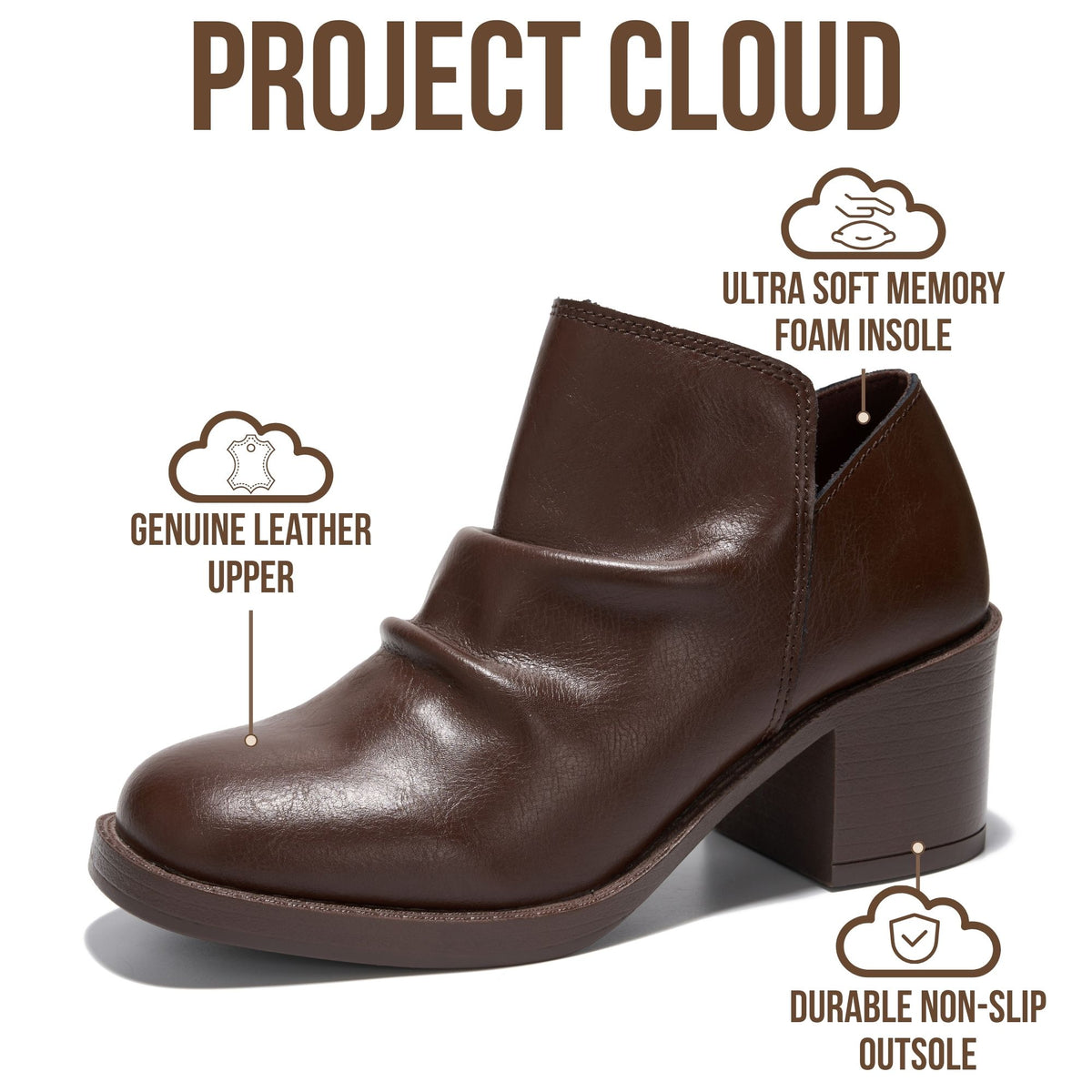 Project Cloud Women's | Genuine Leather Heeled Boots | Smart Foam | Lightweight | Non-Slip - Hazel