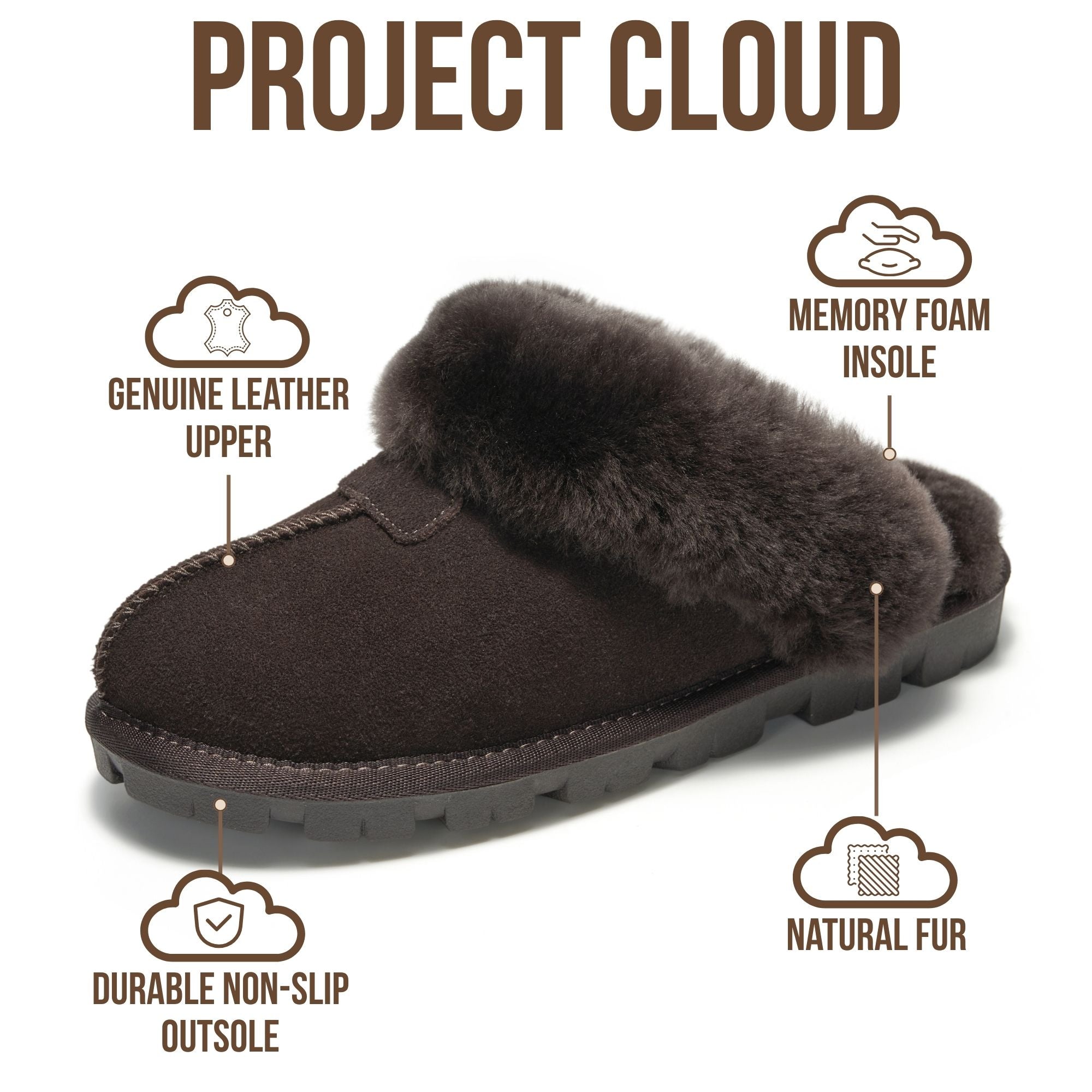 Project Cloud para Mujer | 100 % Cuero Genuino y Forro de Piel Natural Zapatillas Suaves | Espuma Viscoelástica | Antideslizantes - Hedy